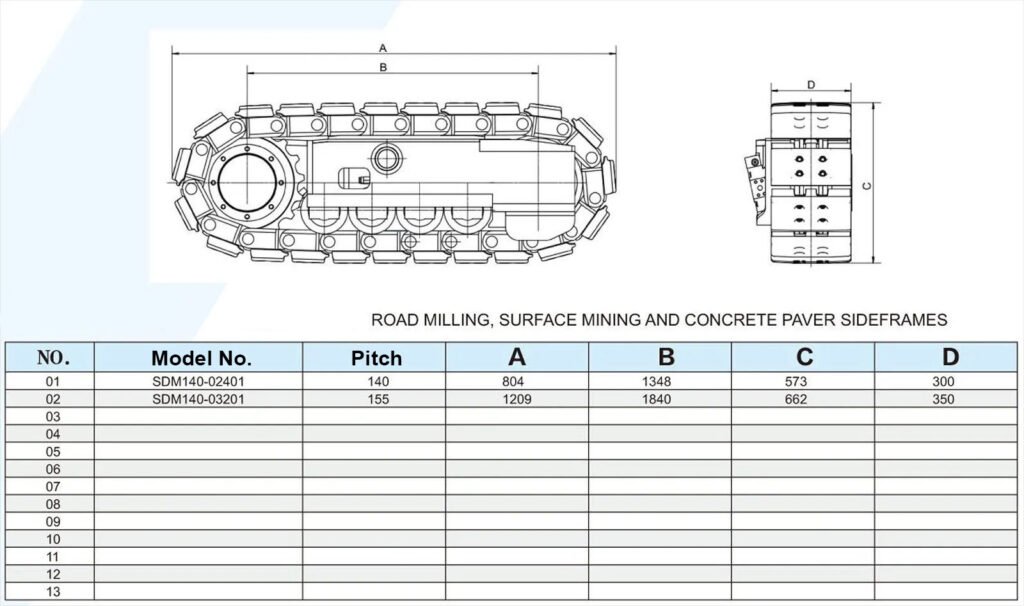 paver undercarriage dimensions